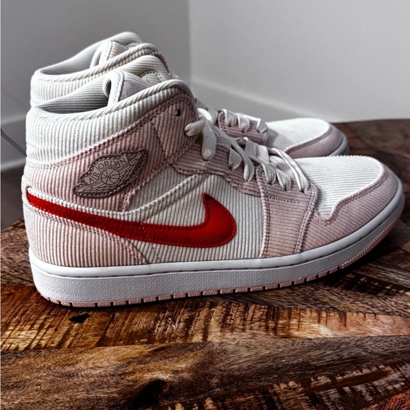 NIKE Air Jordan Mid 1 Women's Corduroy Sneakers - White and Orange - Picture 8 of 15